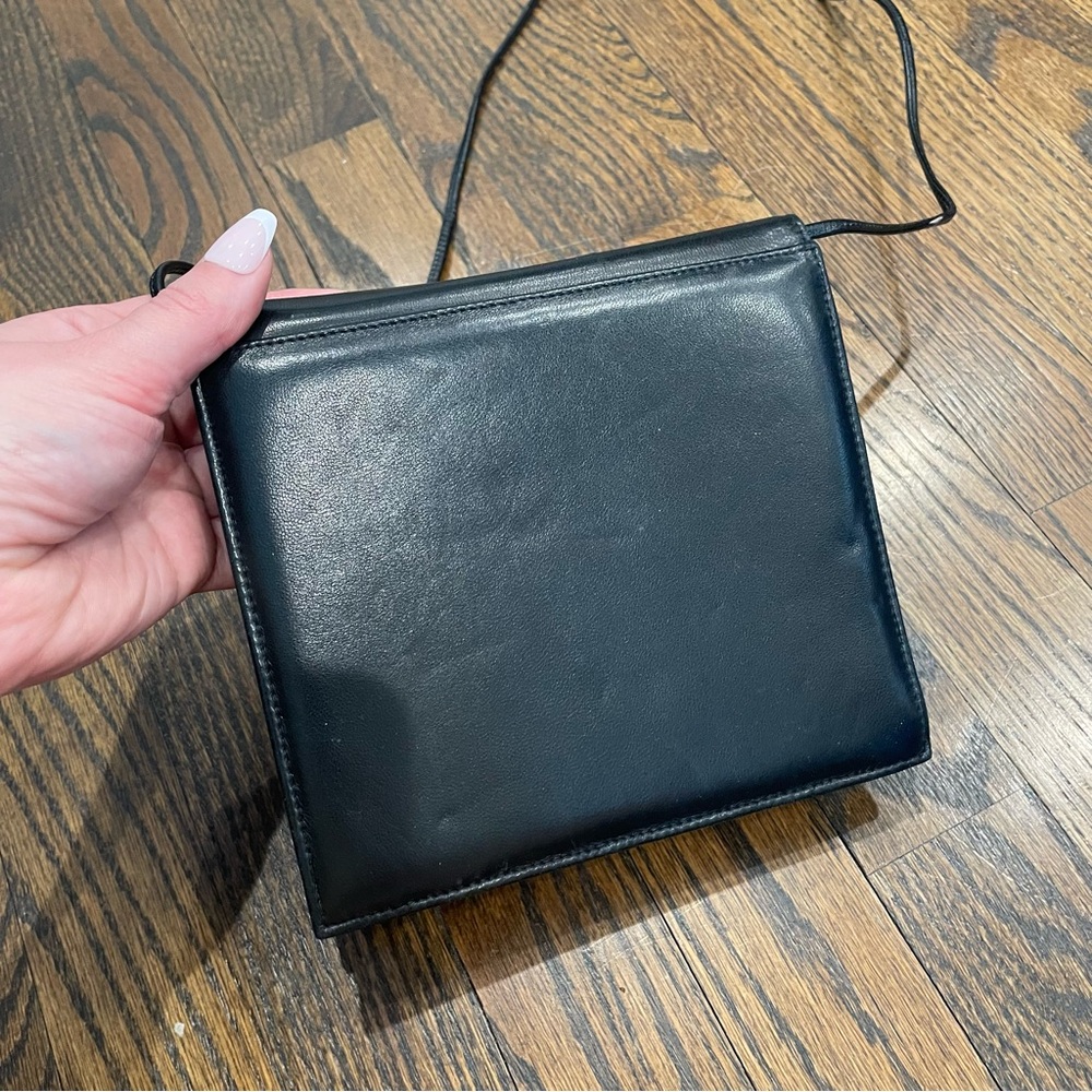 VINTAGE SUSAN GAIL Black Leather Rhinestone Heart Crossbody Bag Clutch - Picture 8 of 13